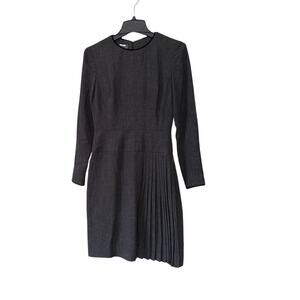 KAY UNGER Black Dress Womens  plaid side Knee-Length silky Long Sleeve sz 2